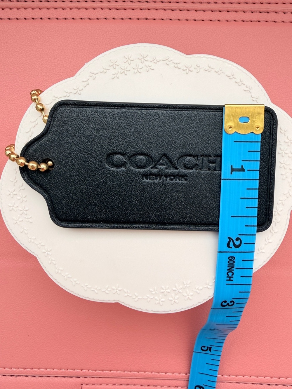 NWOT | Coach Black Leather Hang Tag with Brass Chain - Picture 9 of 9